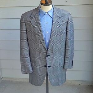 OXXFORD White‎ Black Red Plaid Weave Wool Sz 42 R L Mens Sport Coat Blazer VTG